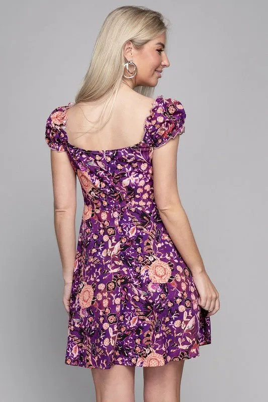 Adorable Impression Mini Purple Floral Puff Sleeve Dress