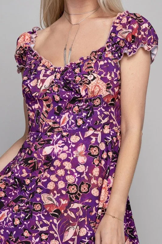 Adorable Impression Mini Purple Floral Puff Sleeve Dress