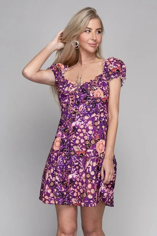 Adorable Impression Mini Purple Floral Puff Sleeve Dress