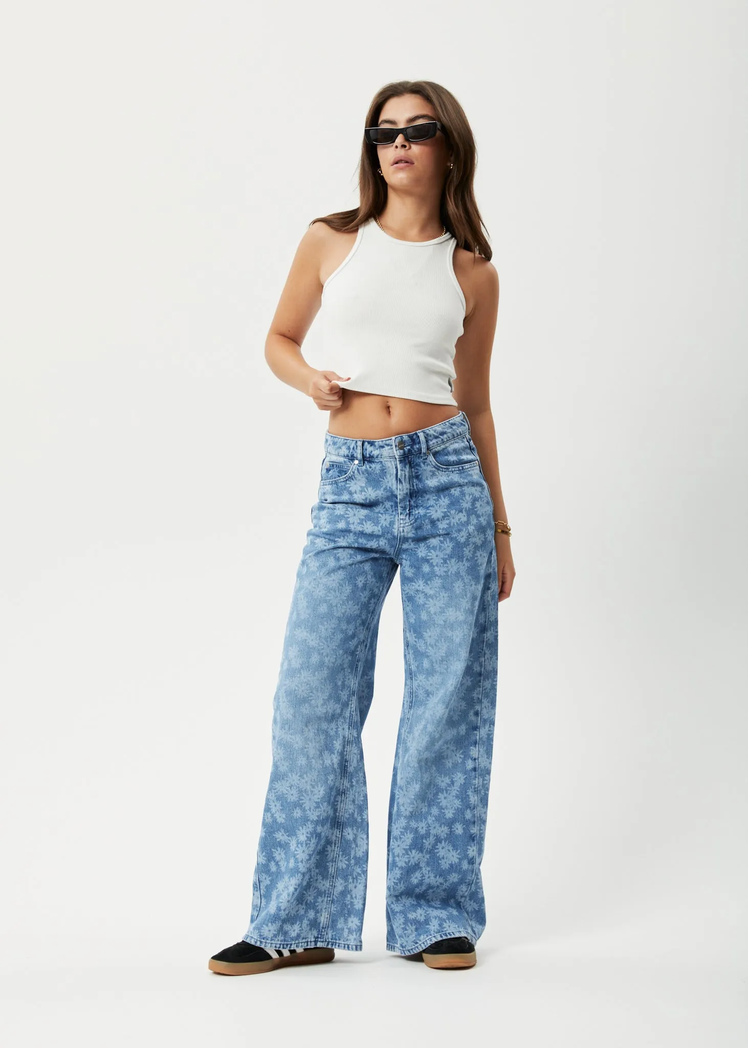 AFENDS Womens Fink Gigi - Denim Flared Jeans - Worn Blue Daisy