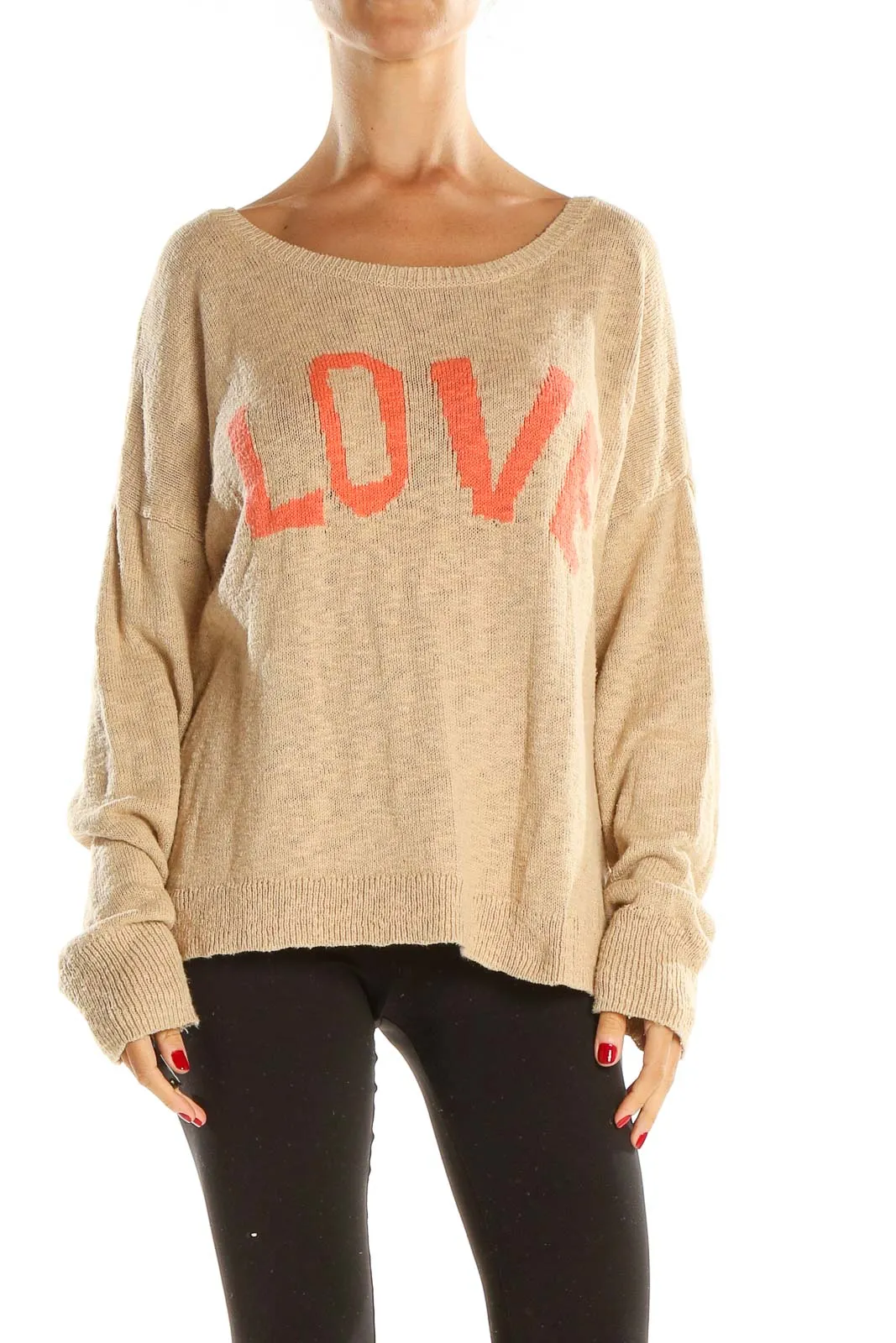 Beige Graphic Print All Day Wear Sweater