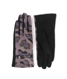 Black Blue Animal Printed Faux Suede Gloves