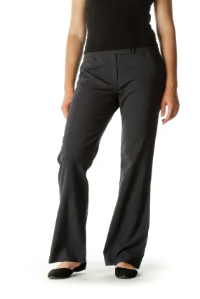 Blue Black Wool Blend Buttoned Straight Leg Pants