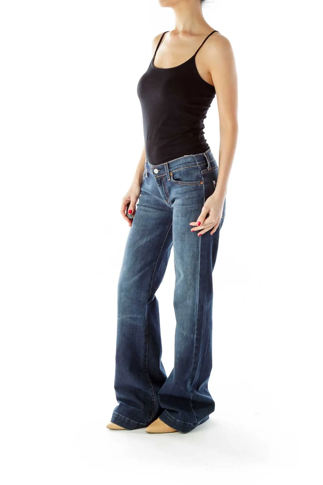 Blue Low Rise Flared Jeans