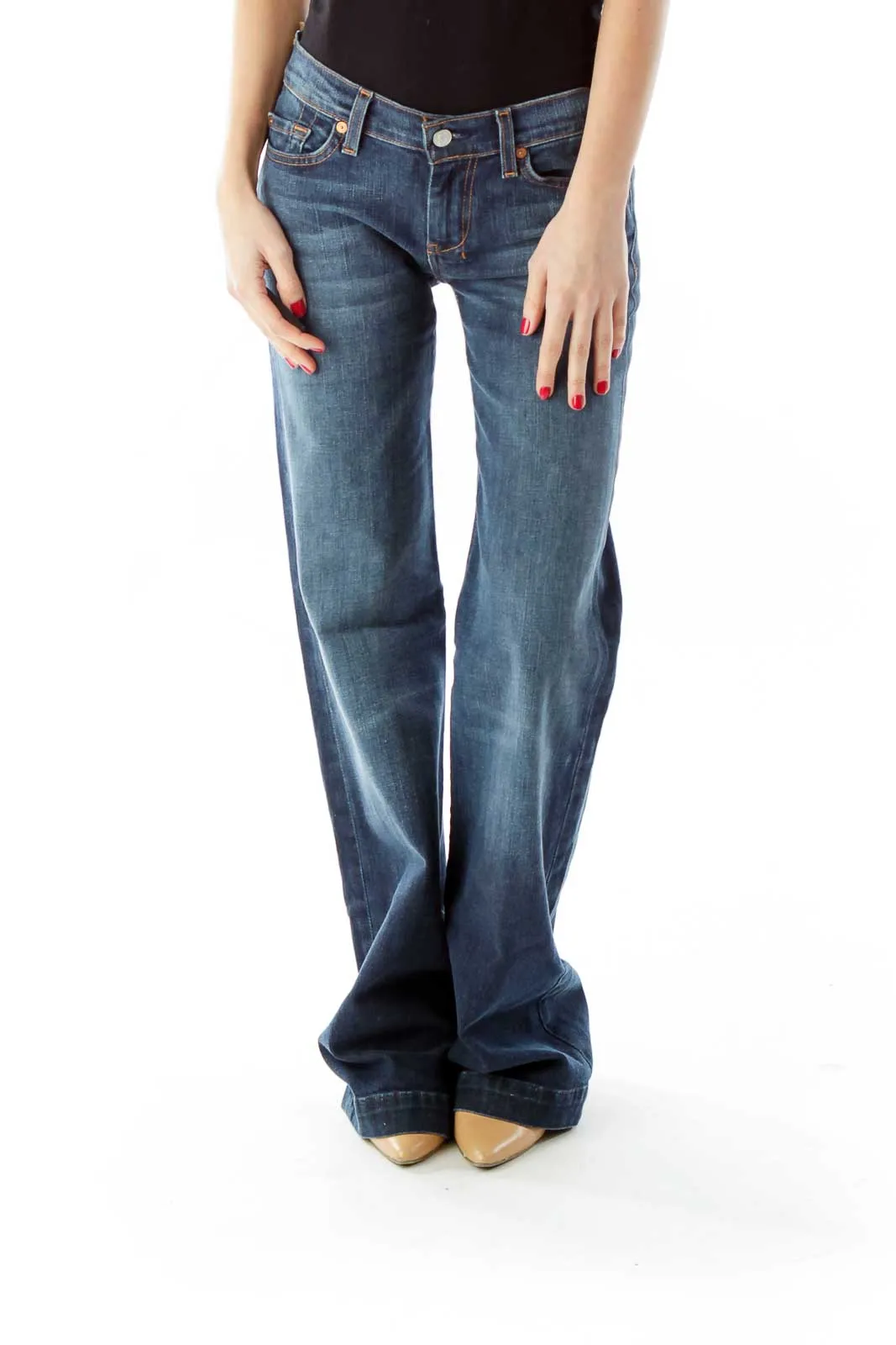 Blue Low Rise Flared Jeans