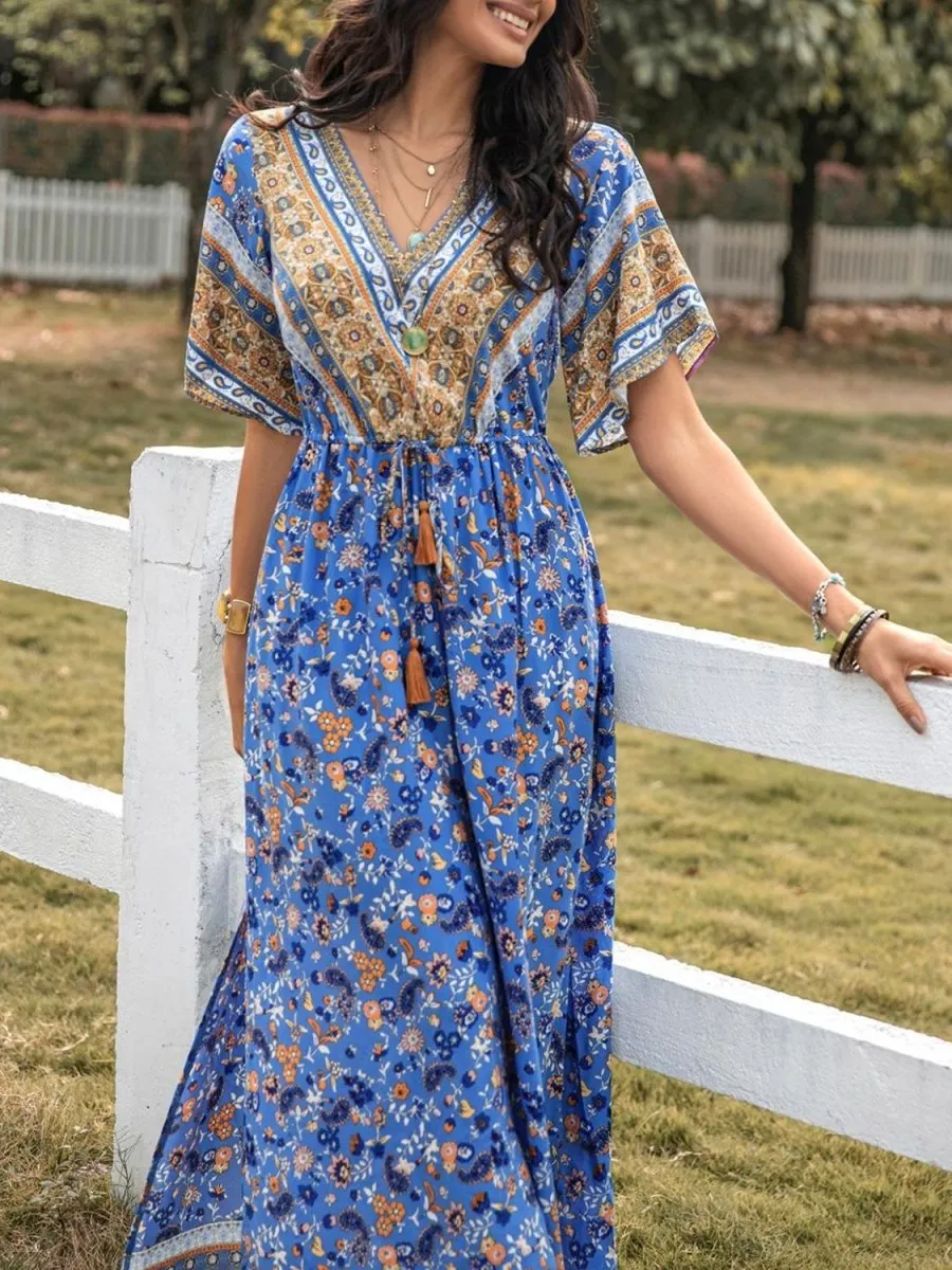 Blue Maxi Boho Dress - Chic and Free-Spirited Summer Style