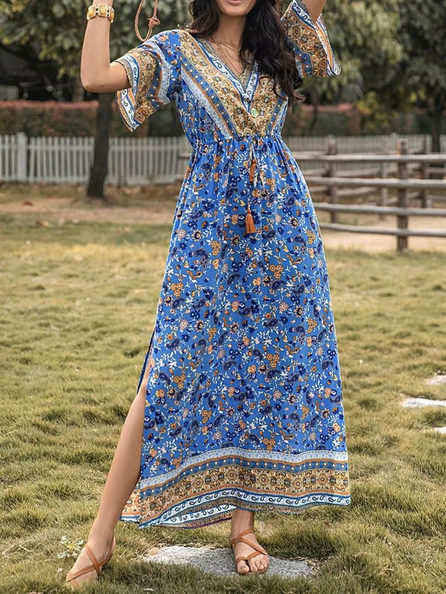 Blue Maxi Boho Dress - Chic and Free-Spirited Summer Style