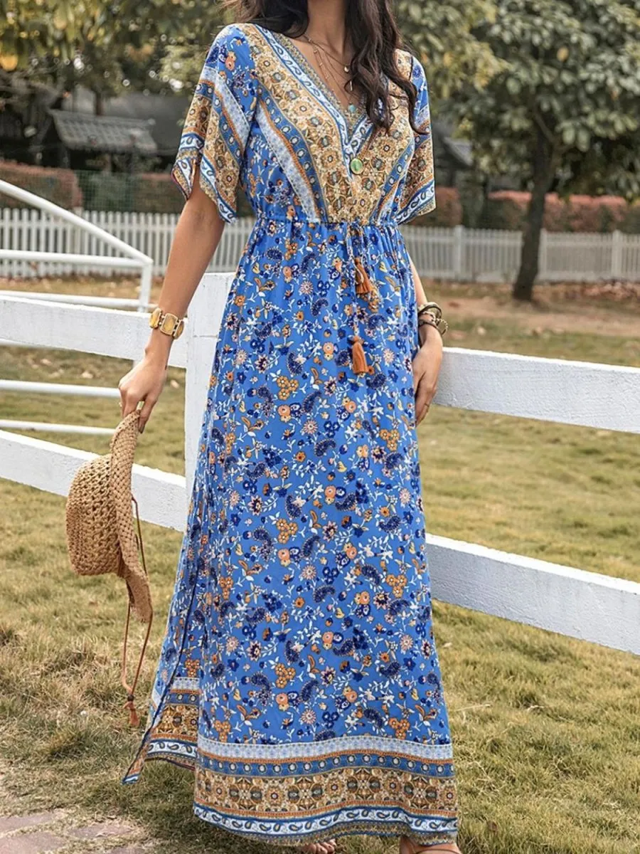 Blue Maxi Boho Dress - Chic and Free-Spirited Summer Style