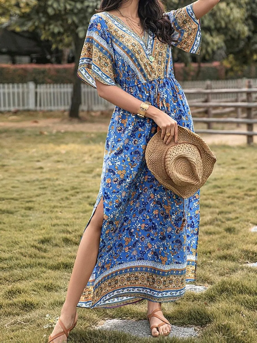 Blue Maxi Boho Dress - Chic and Free-Spirited Summer Style