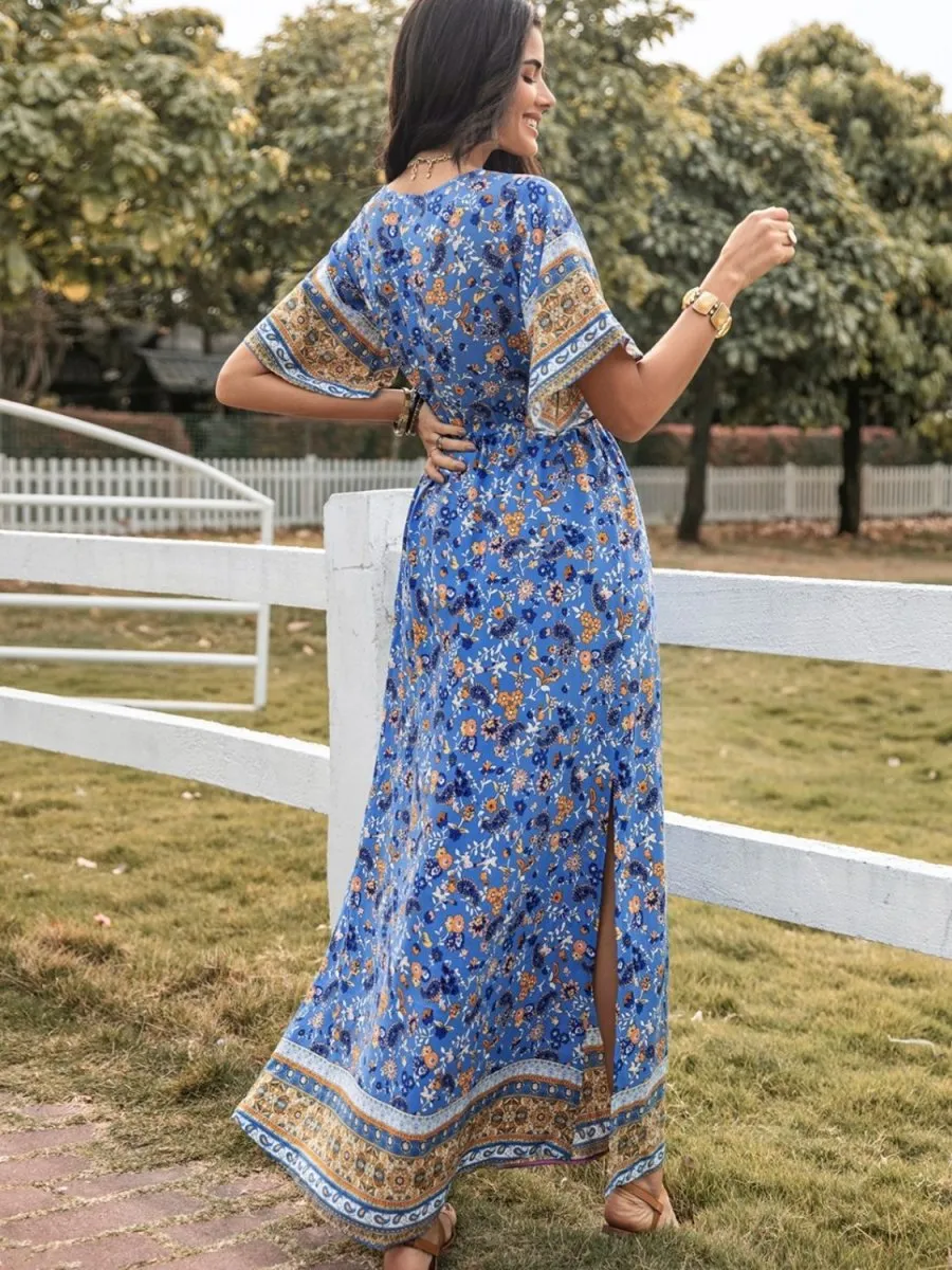 Blue Maxi Boho Dress - Chic and Free-Spirited Summer Style