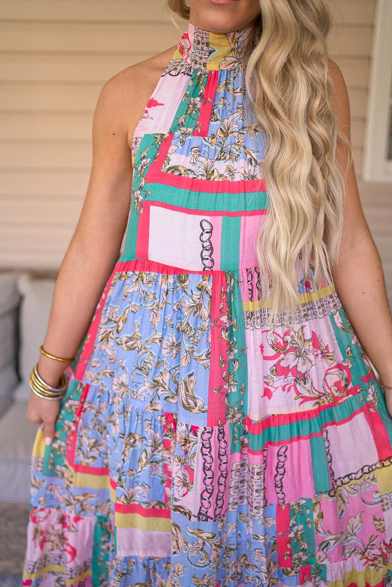 Boho Print Pink Midi Dress