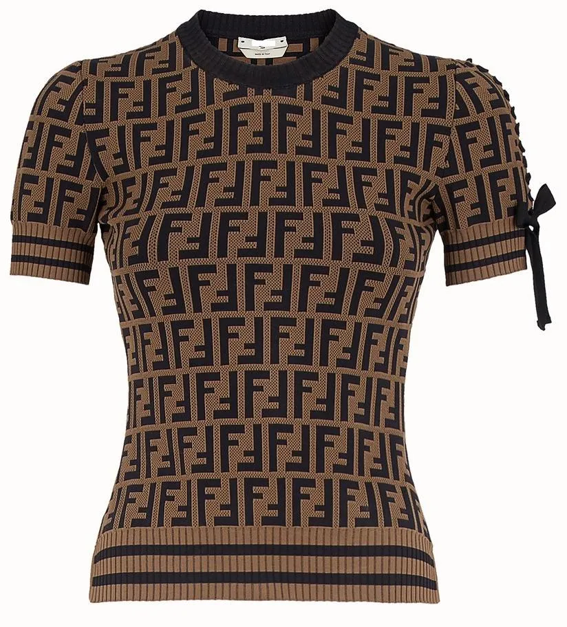 Brown & Black All Over Logo Knit Top