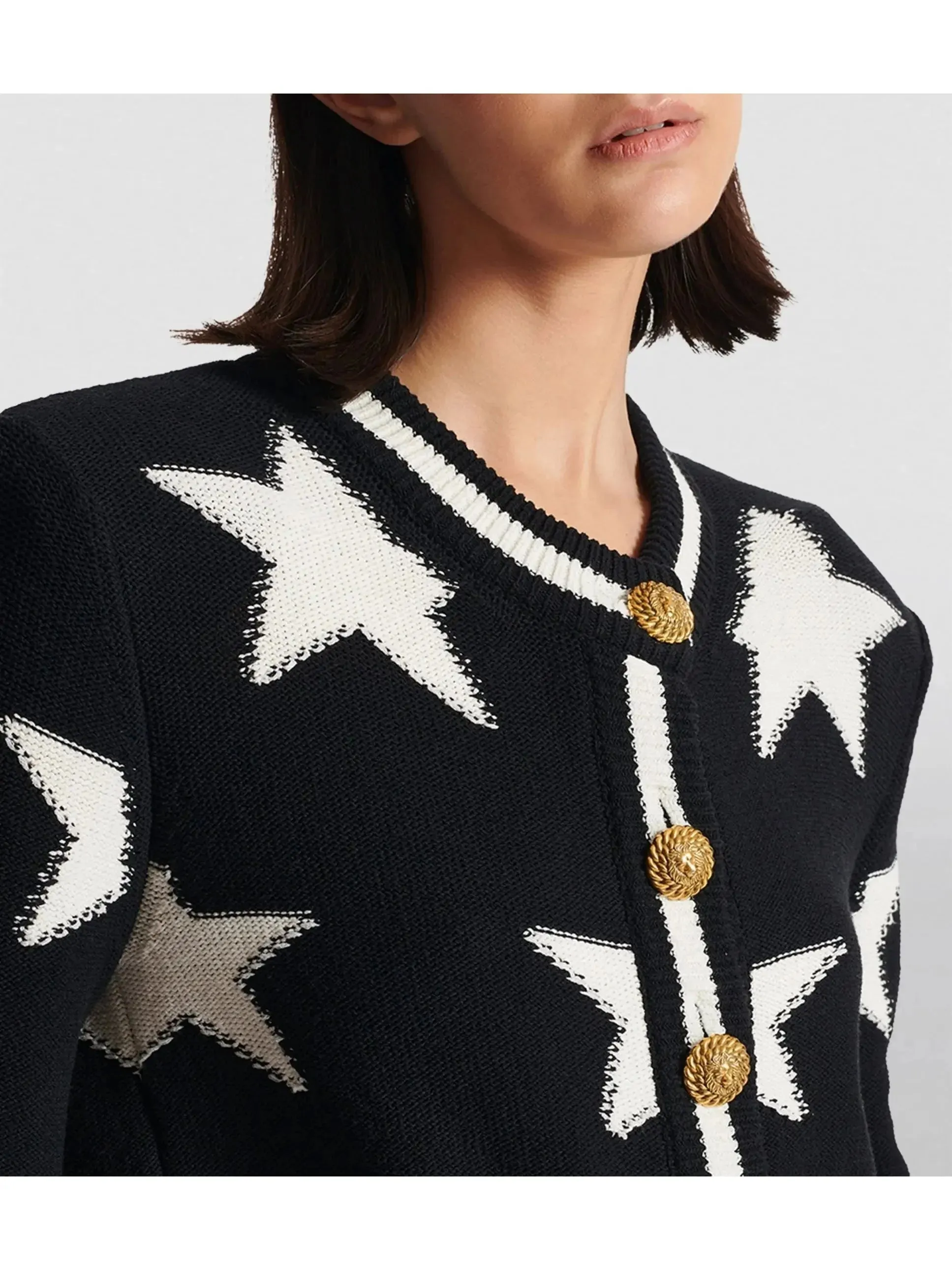 Buttoned Jacquard Star Knit Cardigan Sweater