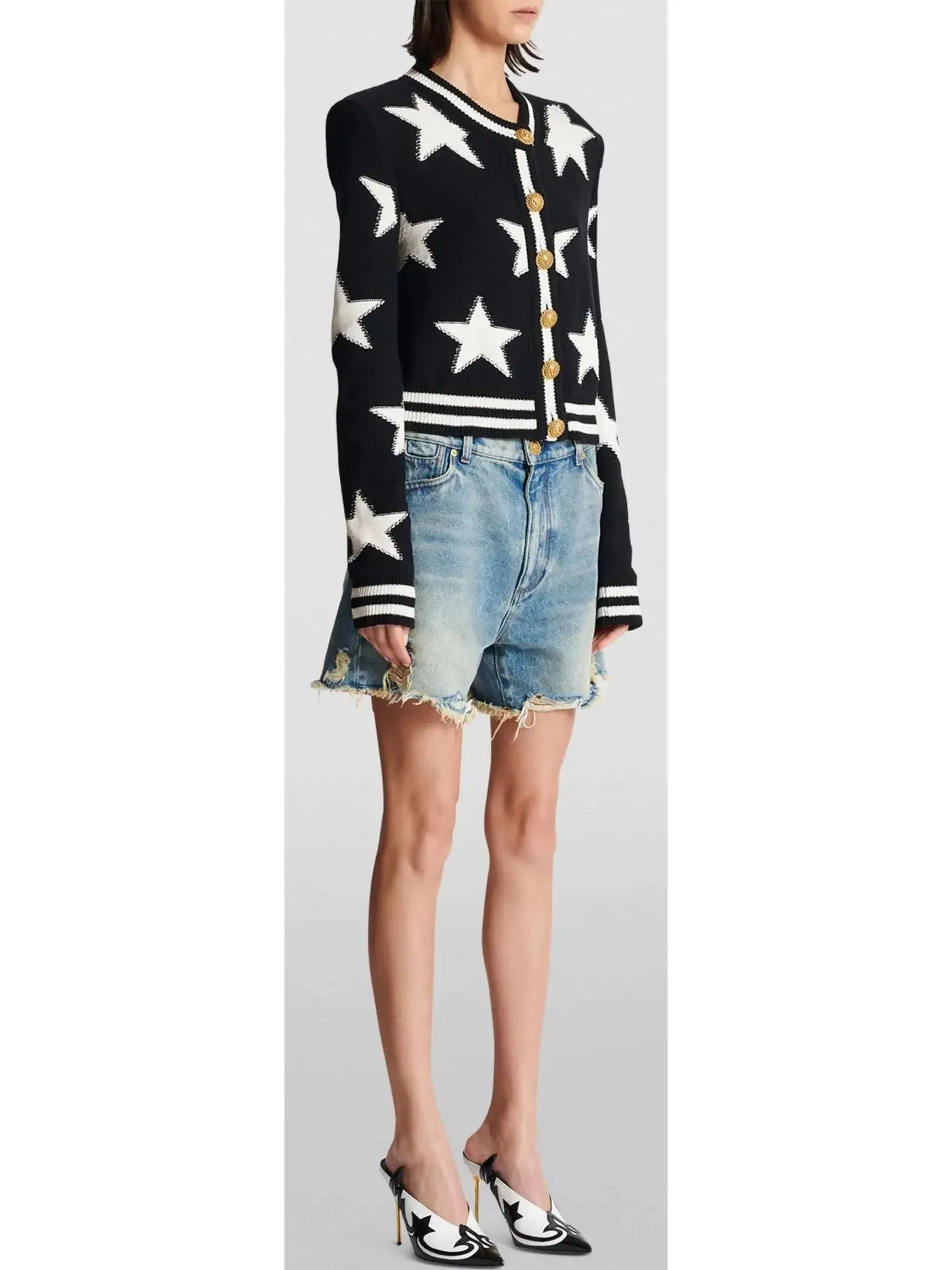 Buttoned Jacquard Star Knit Cardigan Sweater