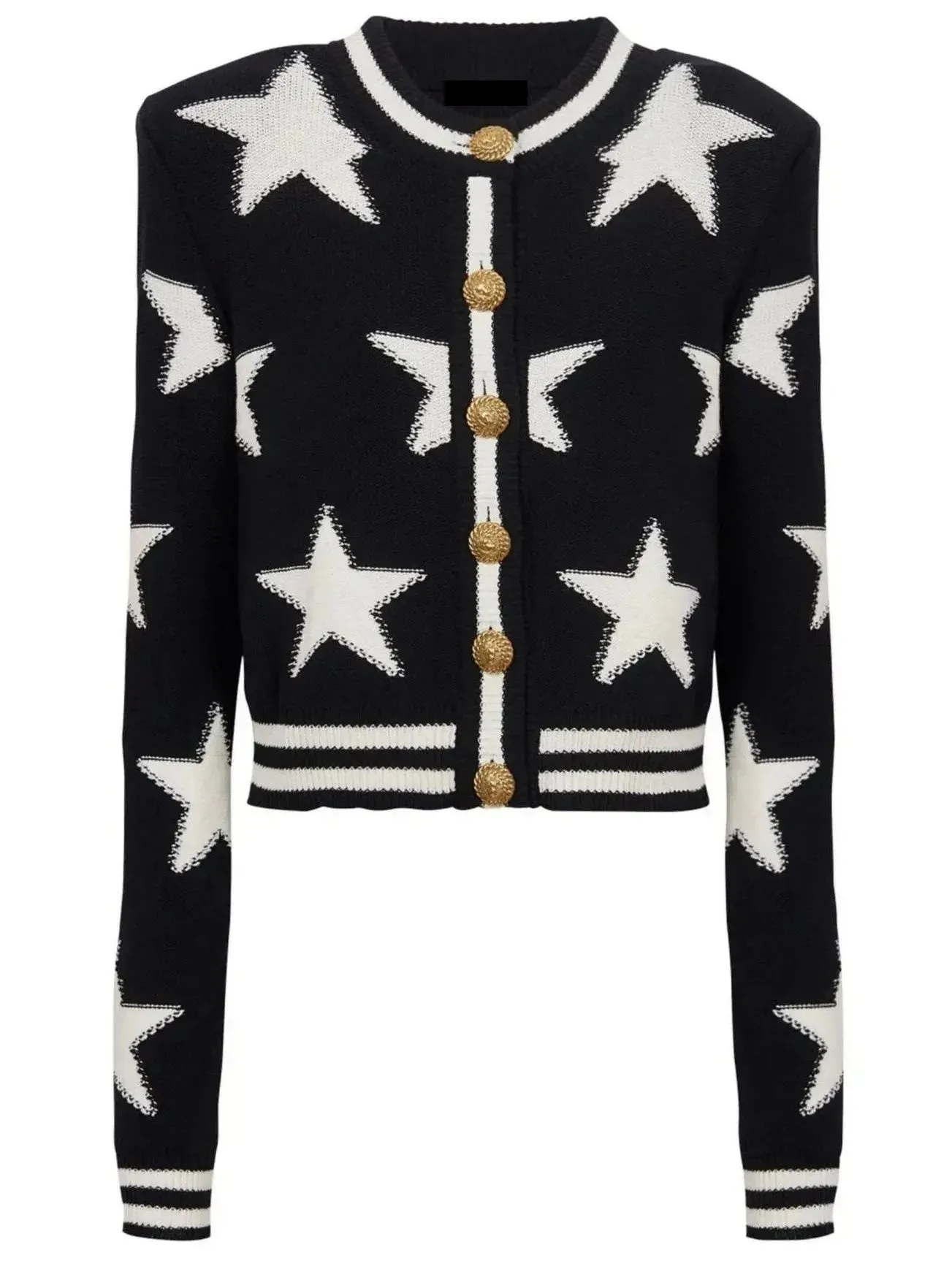 Buttoned Jacquard Star Knit Cardigan Sweater