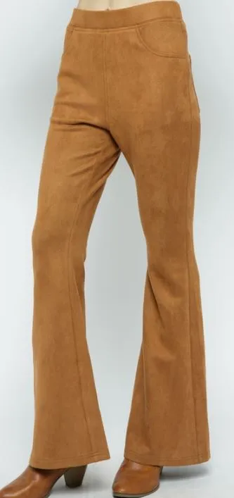 CAMEL SUEDE BELL BOTTOM PANTS