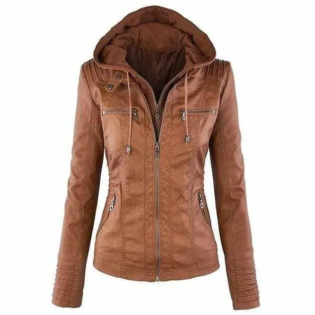 Casual Hooded Leather Jacket