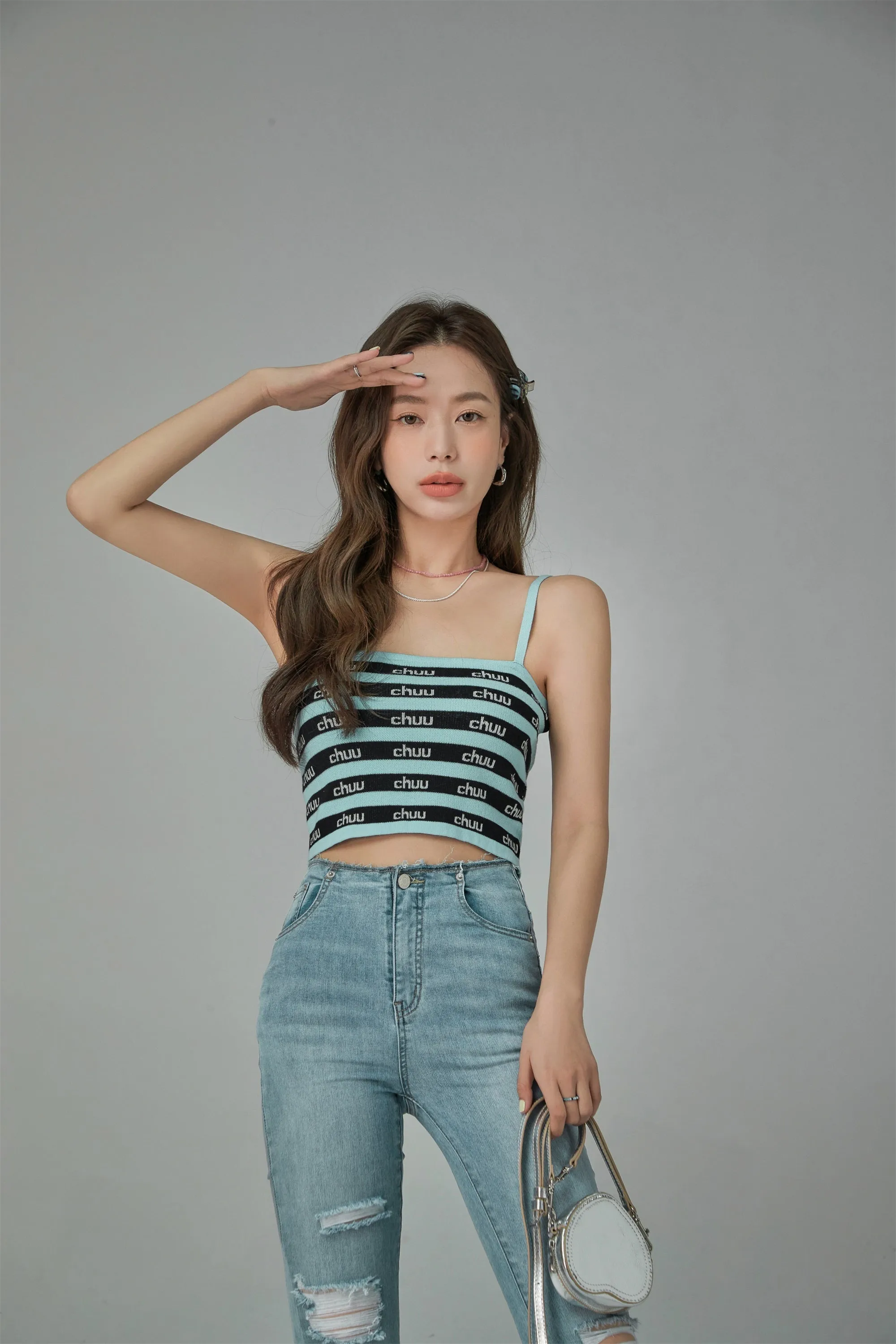 Chuu Logo Stripes Crop Cami Top