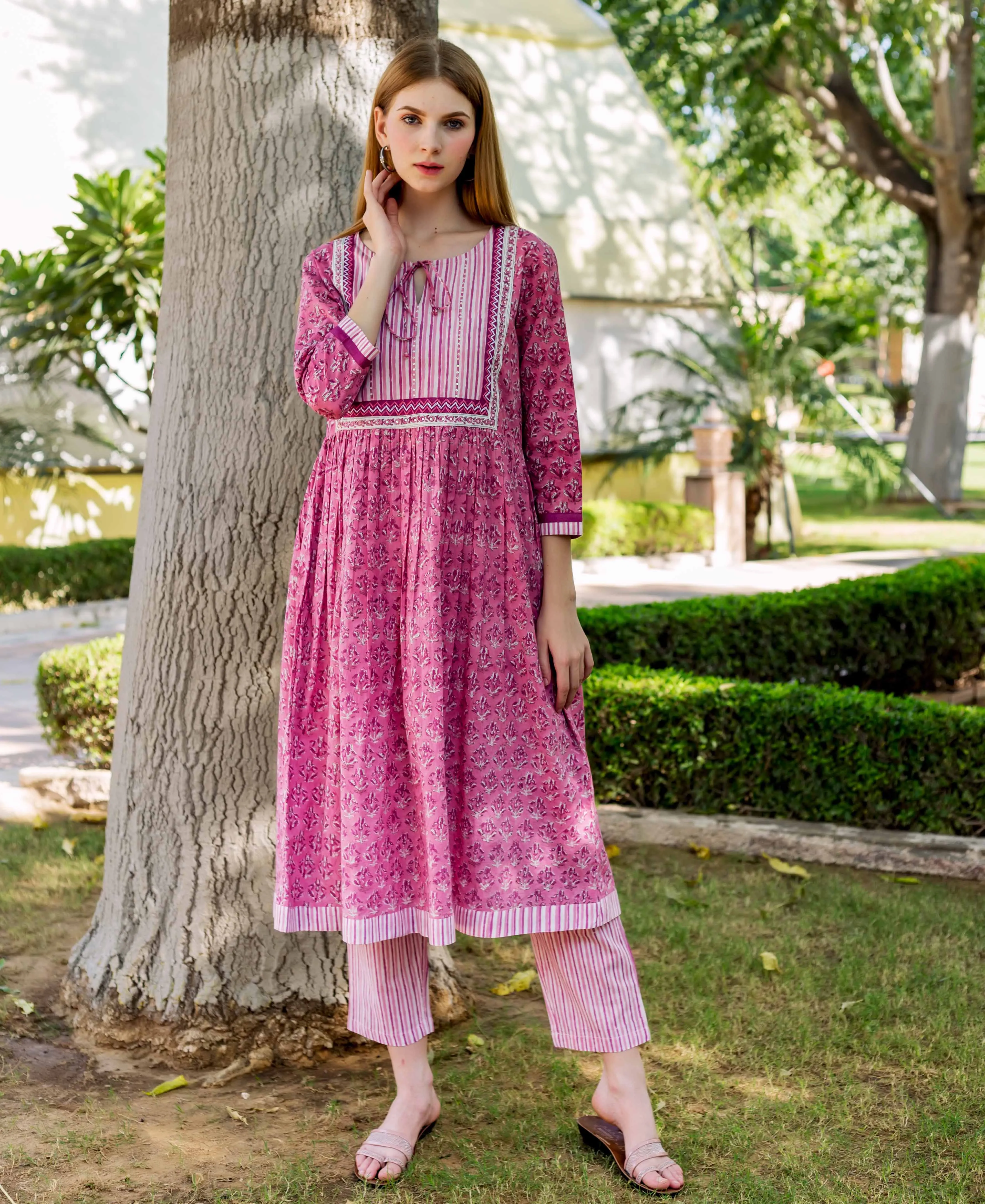 Cordelia Pink A-Line Cotton Kurta