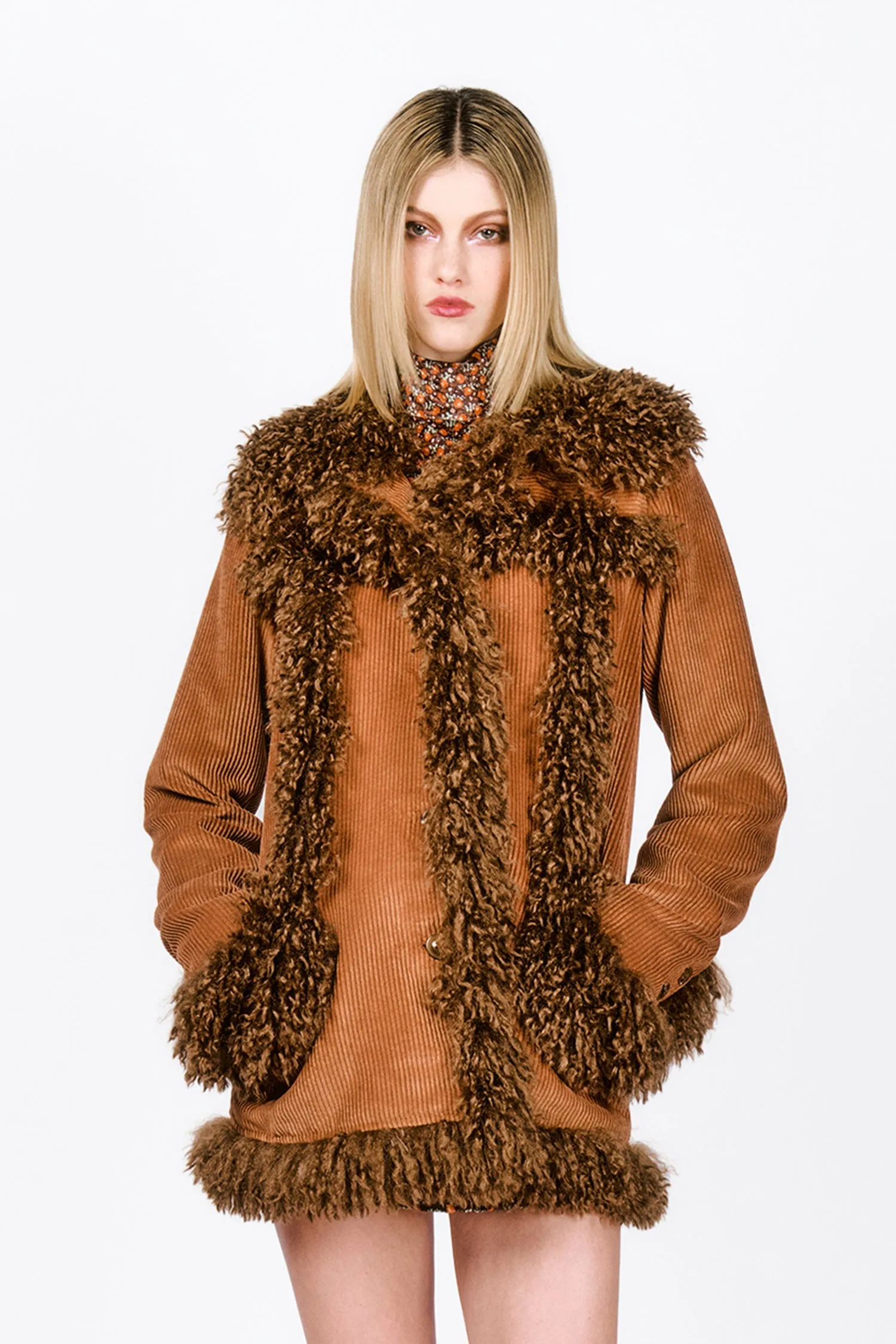 Corduroy Faux Fur Trimmed Jacket