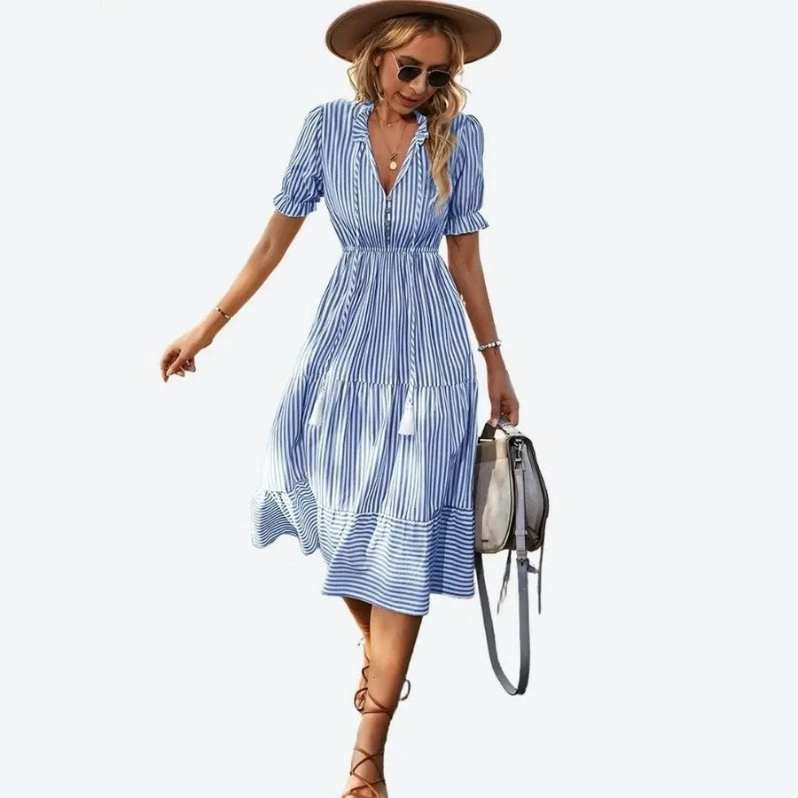 Elegant Striped Casual Relaxed Fit Dresses