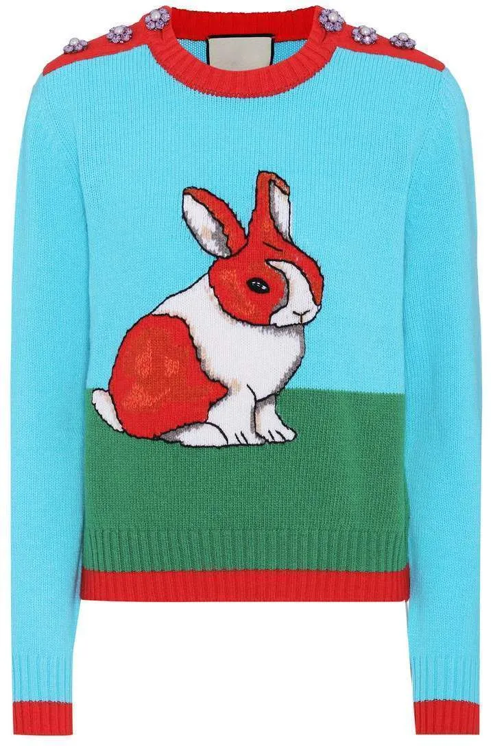 Embellished Intarsia Rabbit Sweater