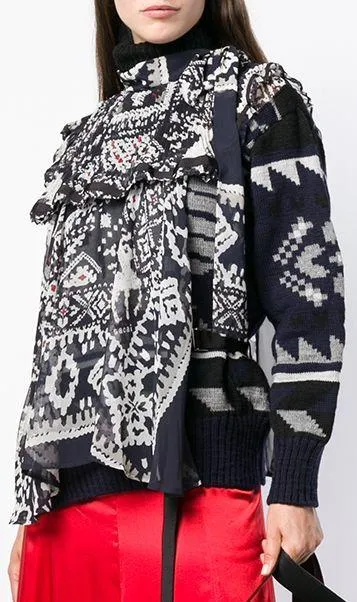 Embroidered Roll-Neck Navajo Print Sweater, Blue