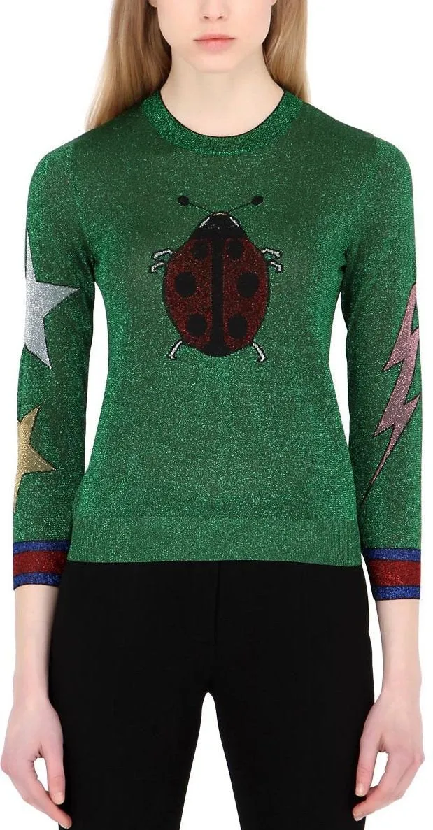 Extra Fine Intarsia Knit 'Lady Bug' Sweater