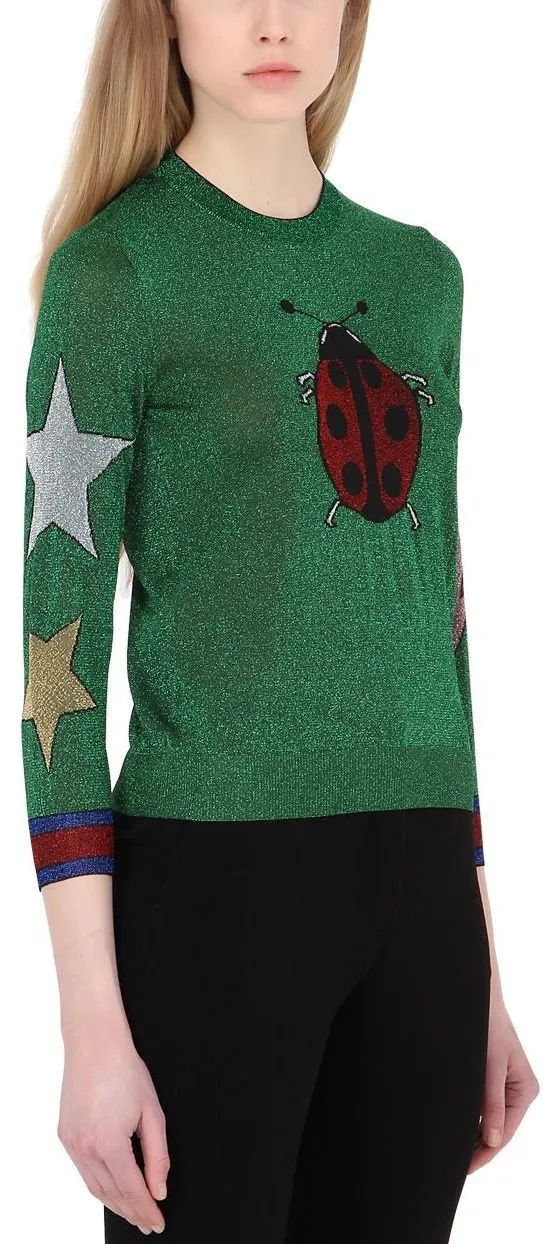 Extra Fine Intarsia Knit 'Lady Bug' Sweater