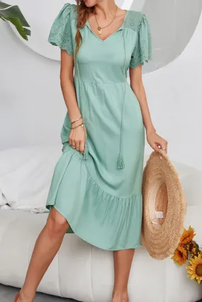 Eyelet Flutter Sleeve Ruffle Hem Dress