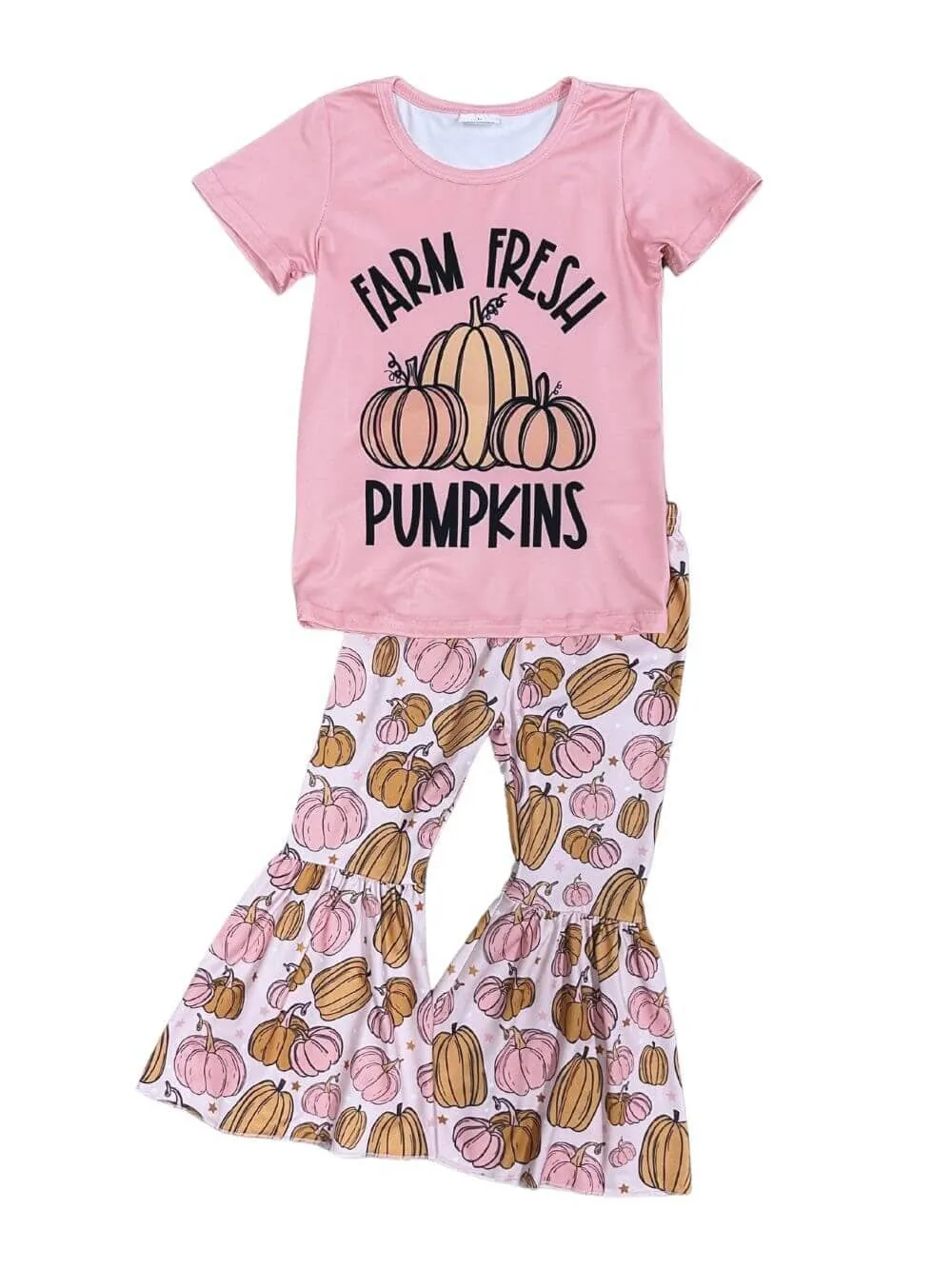 Farm Fresh Pumpkins Girls Short Sleeve Bell Bottoms Outfit