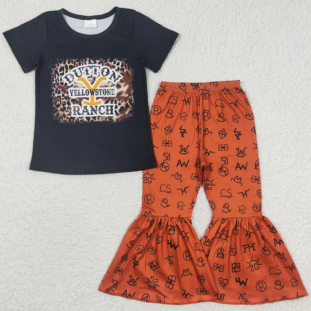 Fashion Kids Girls Clothes Short Sleeve T-shirt Bell Pants Set Wholesale Bulk GSPO0433