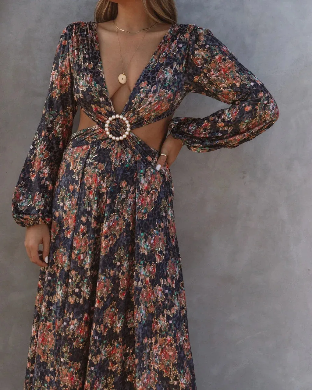 FashionSierra-Long Sleeve  Loose  Women  Vintage  Floral Print  Summer  2024  Beach Wear  High Waist  Backless  Vestidos  Boho Dress