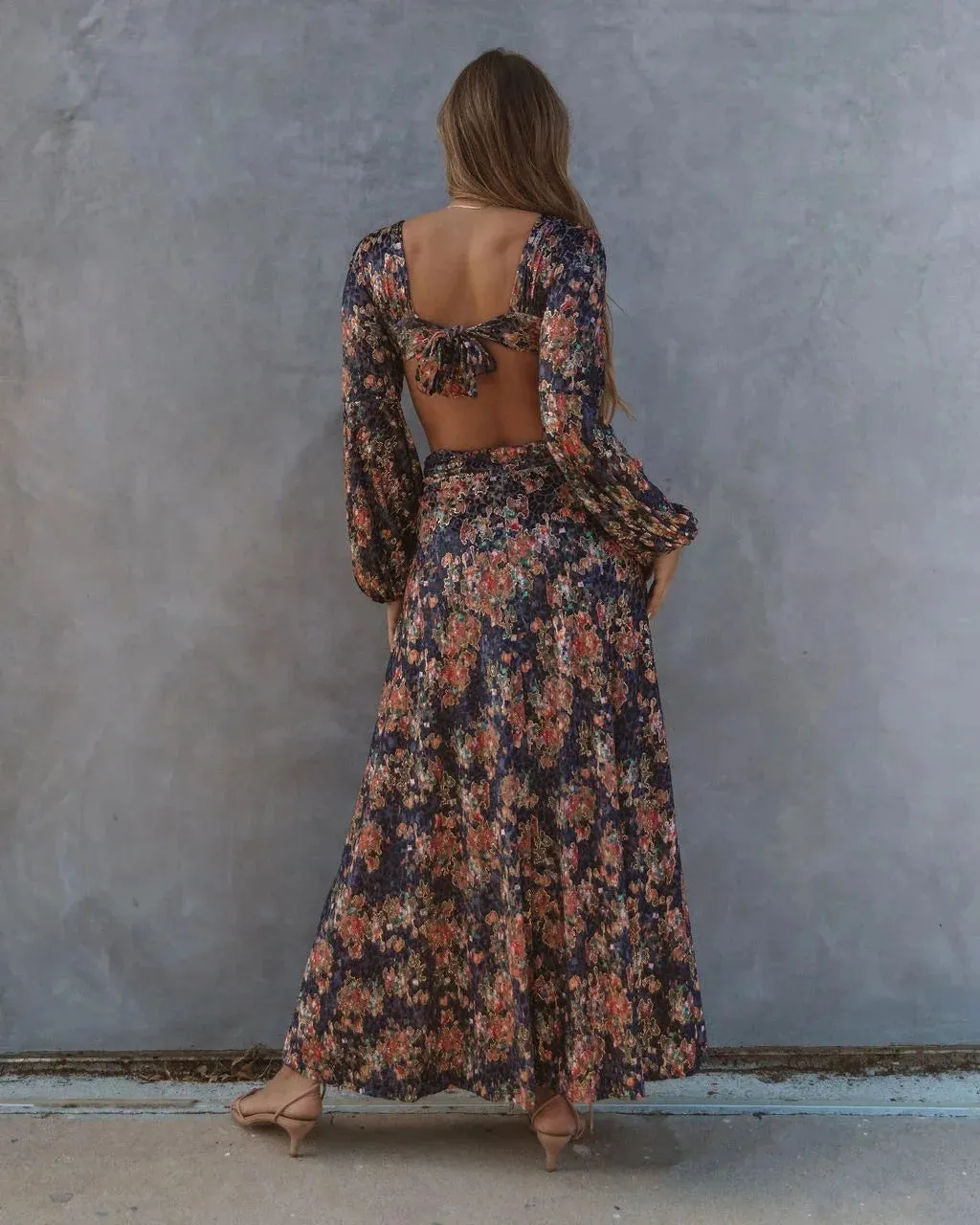 FashionSierra-Long Sleeve  Loose  Women  Vintage  Floral Print  Summer  2024  Beach Wear  High Waist  Backless  Vestidos  Boho Dress