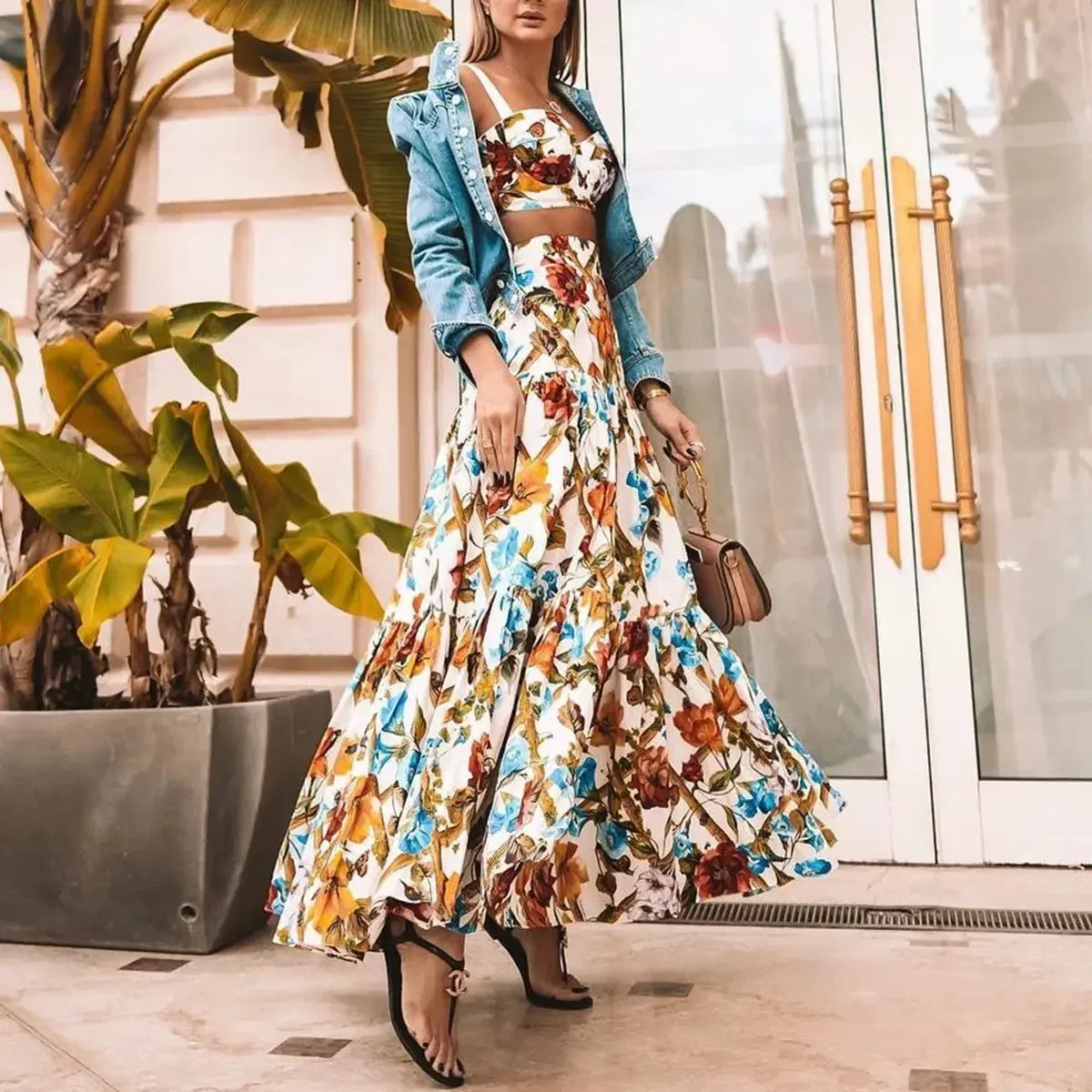 FashionSierra-Sleeveless Maxi  Women  2 Piece Set  Vintage Floral Print  Bohemian  Summer  Vestidos  Beach  Robe  2024  3XL Boho Dress