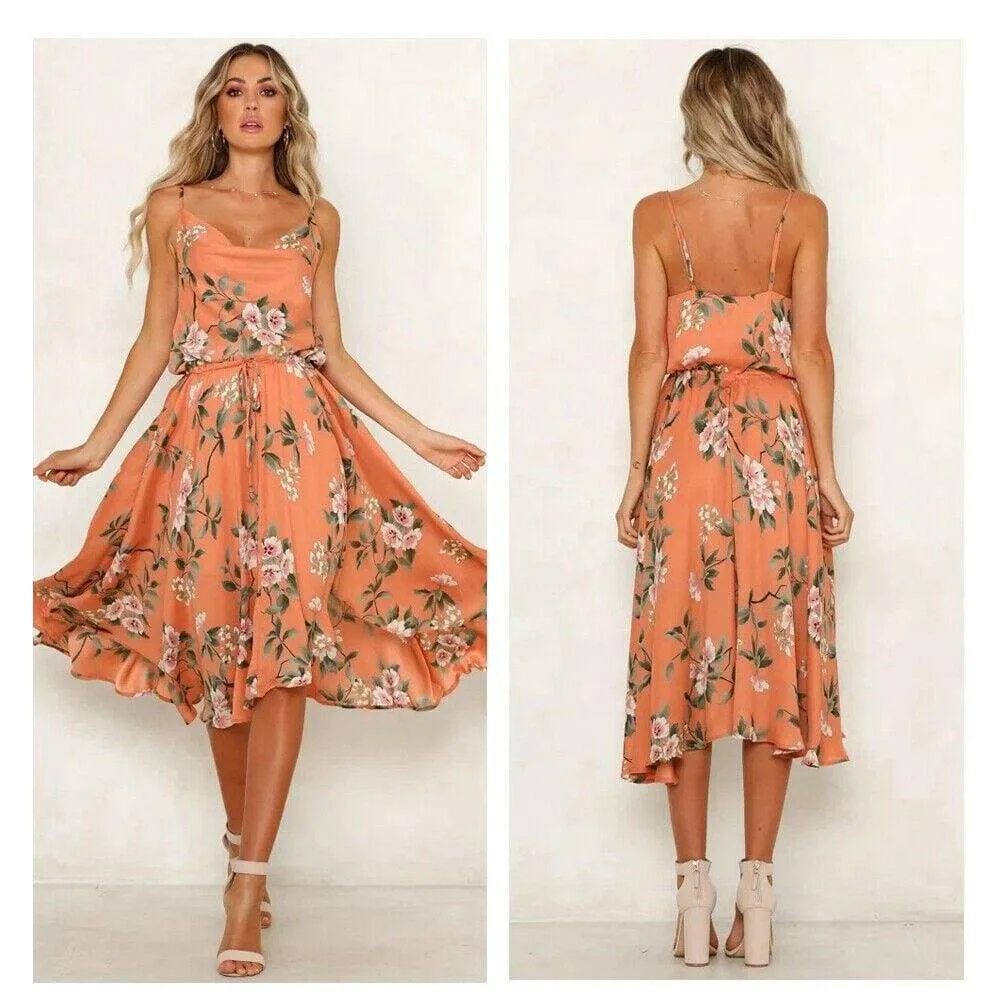 FashionSierra - Summer Women Boho Sleeveless Loose Midi Dress Fashion Floral Evening Party Beach Dress Holiday Beach Sundress