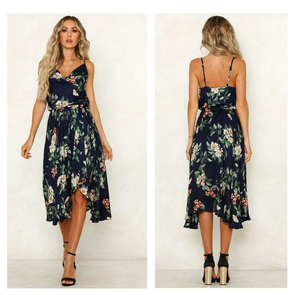 FashionSierra - Summer Women Boho Sleeveless Loose Midi Dress Fashion Floral Evening Party Beach Dress Holiday Beach Sundress