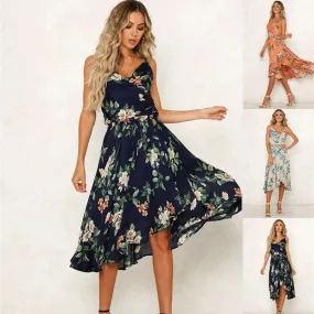 FashionSierra - Summer Women Boho Sleeveless Loose Midi Dress Fashion Floral Evening Party Beach Dress Holiday Beach Sundress