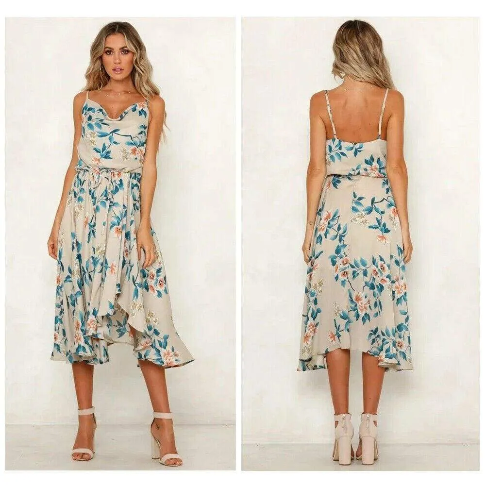 FashionSierra - Summer Women Boho Sleeveless Loose Midi Dress Fashion Floral Evening Party Beach Dress Holiday Beach Sundress