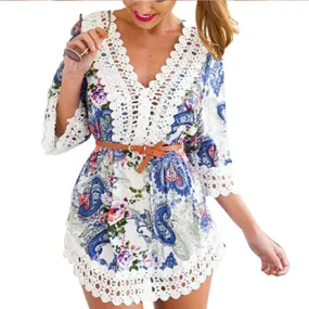 Floral Chic Boho Hippie Gypsy Fringe Lace Mini Dress