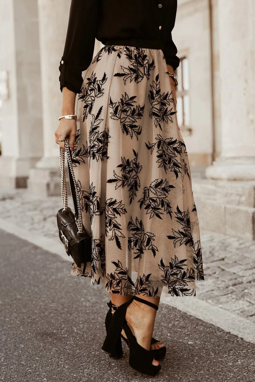 Floral Leaves High Waist Maxi Skirt