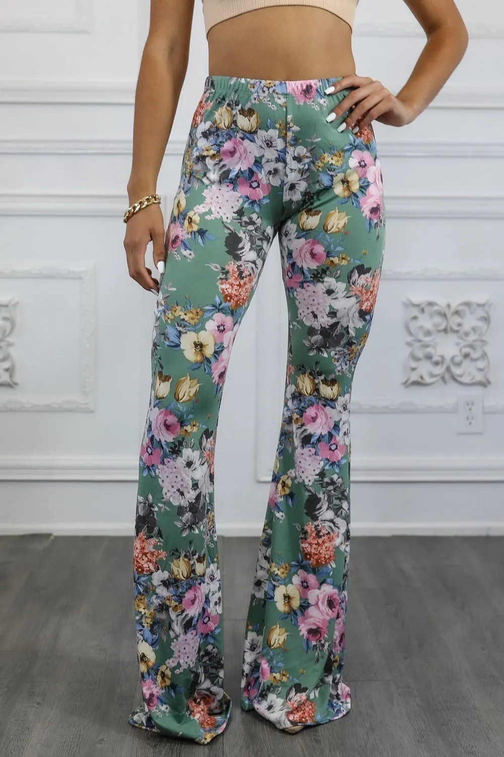 Floral Print Bell Bottom Pants