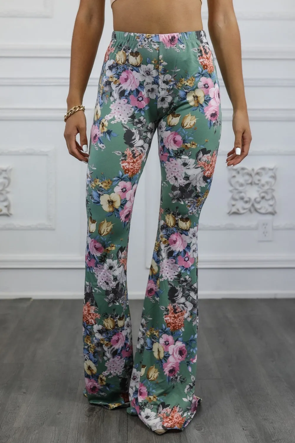 Floral Print Bell Bottom Pants