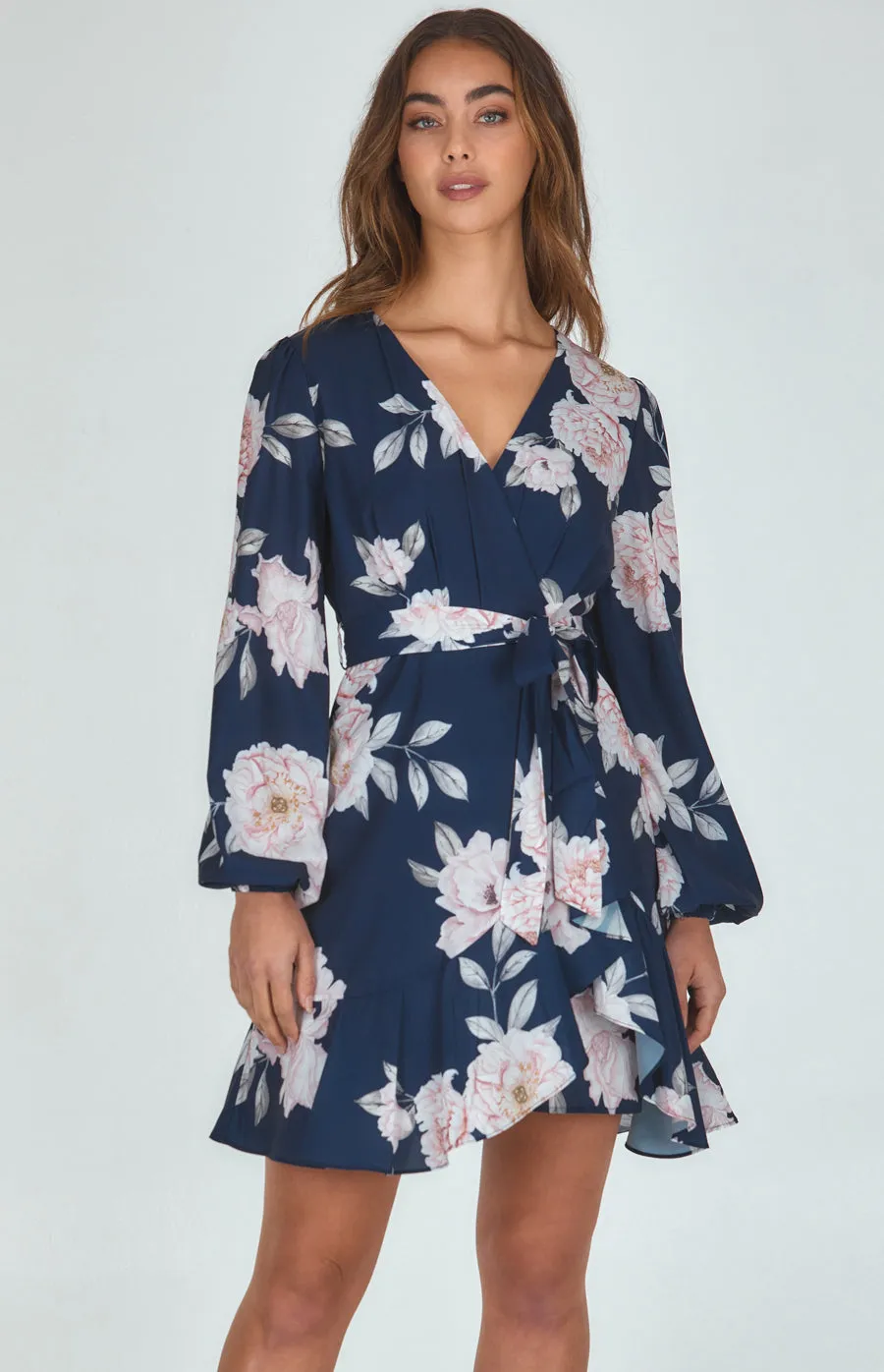 Floral Print Cross Front Dress With Asymmetric Hem