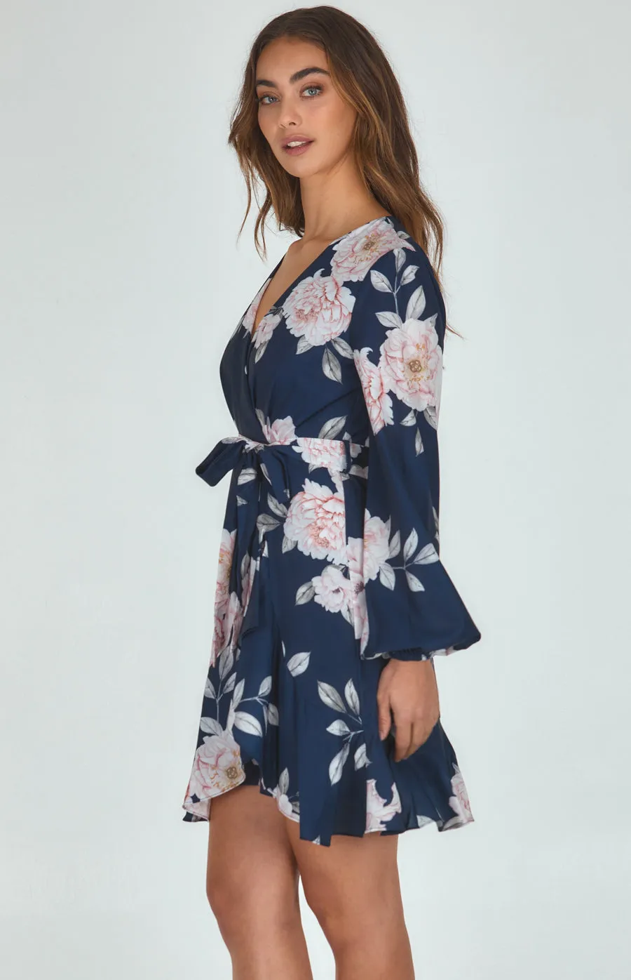 Floral Print Cross Front Dress With Asymmetric Hem