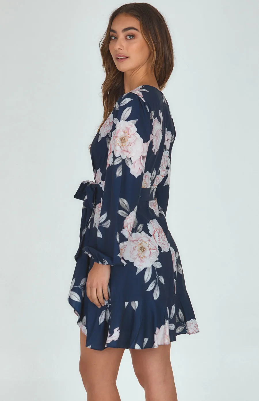 Floral Print Cross Front Dress With Asymmetric Hem