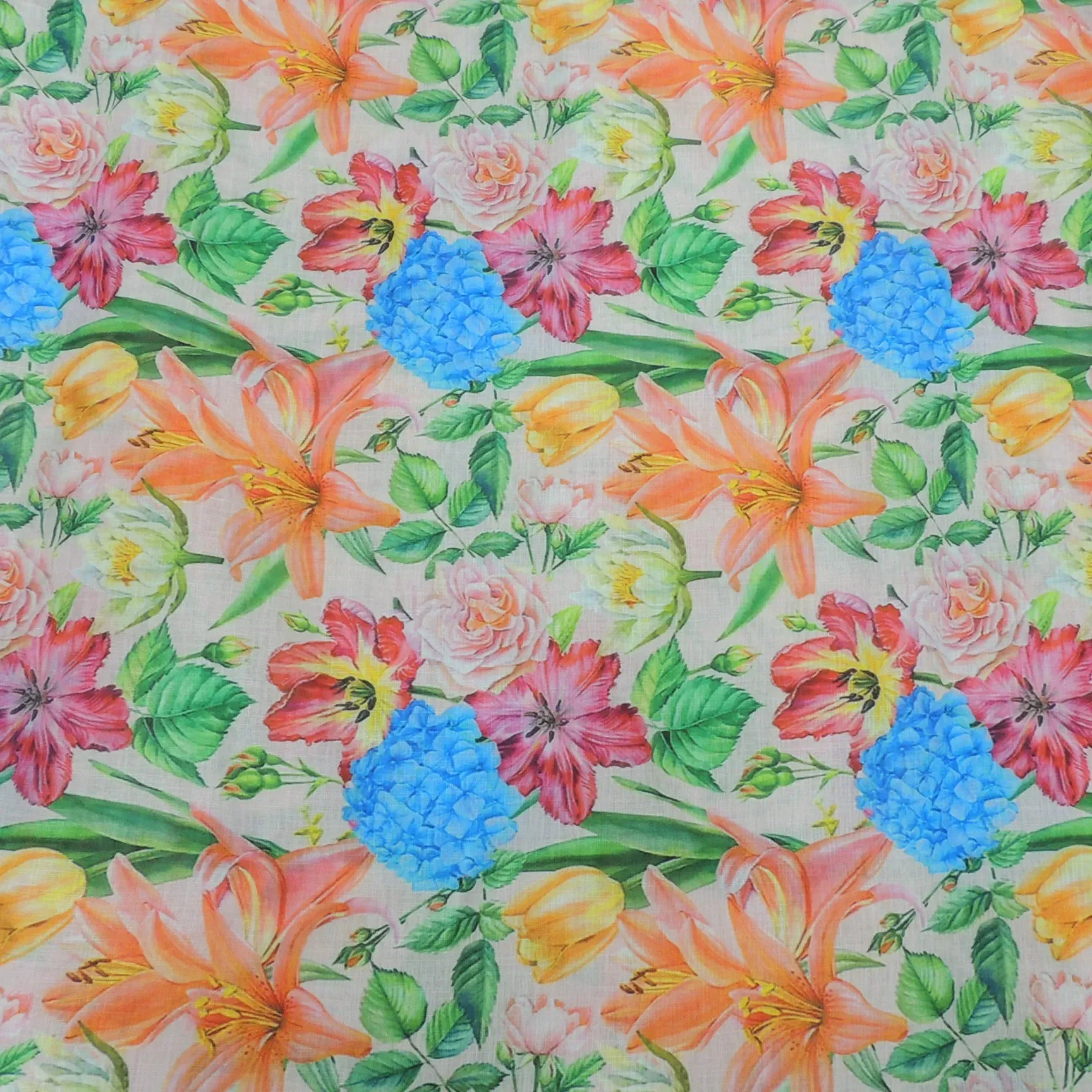 Floral Print On Cotton Linen Fabric