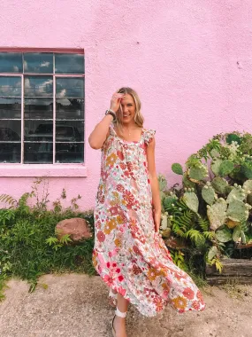 floral print square neck maxi dress - pink