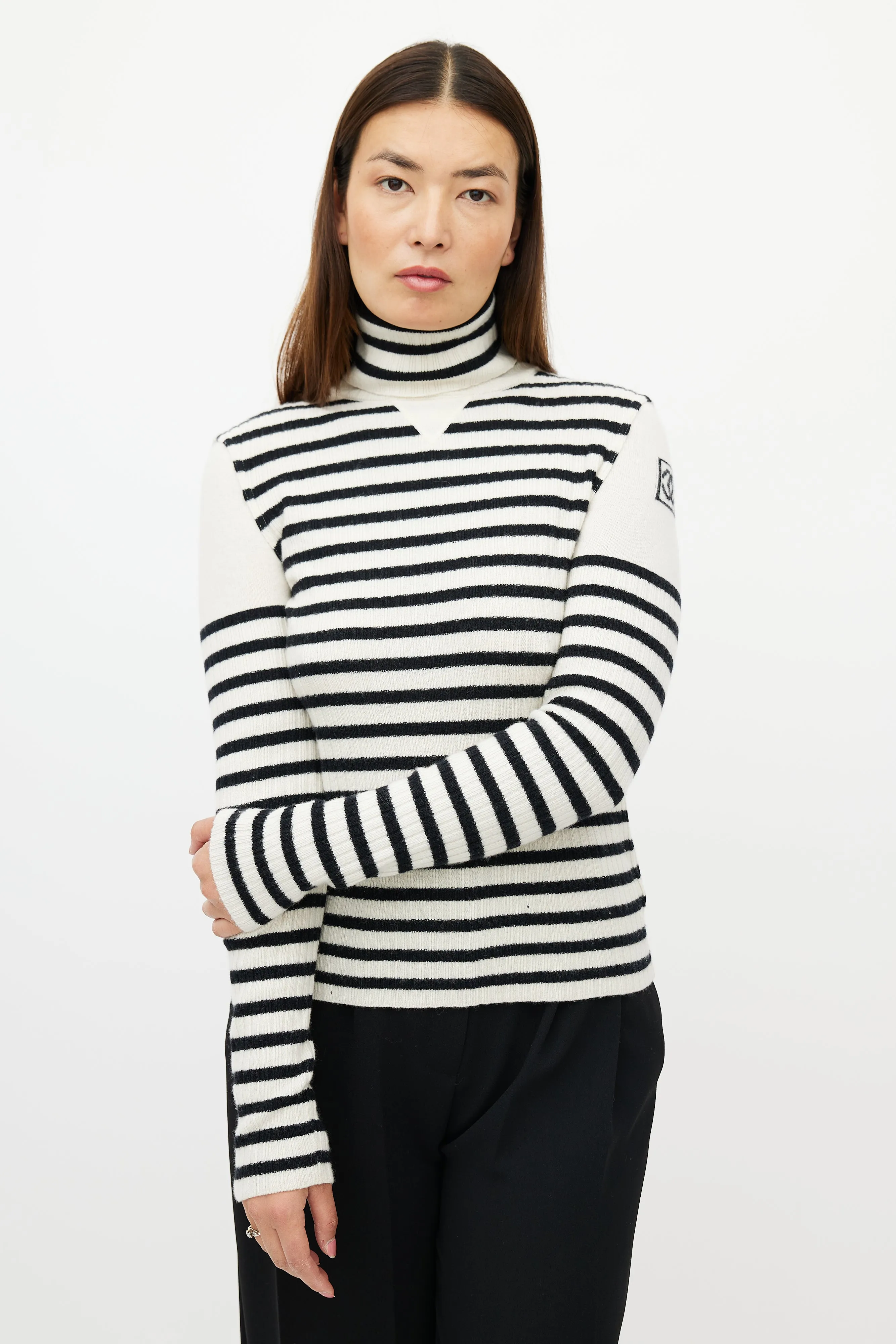 FW 2006 Cream & Black Wool Striped Knit Turtleneck