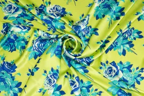 Green and Blue Floral Silk Charmeuse